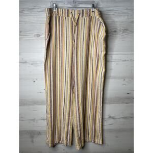 Naturals d&co Pants Womens XL Striped Linen Blend Drawstring Wide Leg Pockets